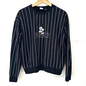 Disney Mickey Mouse Black White Stripe Crewneck Sweater Throwback‎ Size Medium
